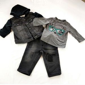 FIRST IMPRESSIONS Set jeans, tee and jacket 6/9 M